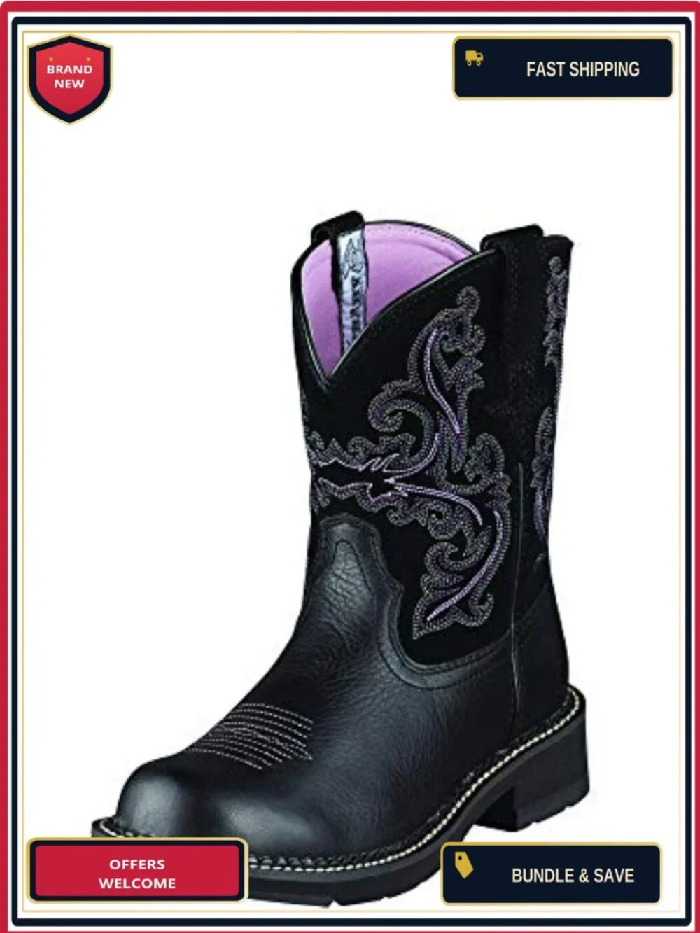 Women's Mid-Calf Western Boots Pull-On Round Toe Leather Low Heel Comfortable